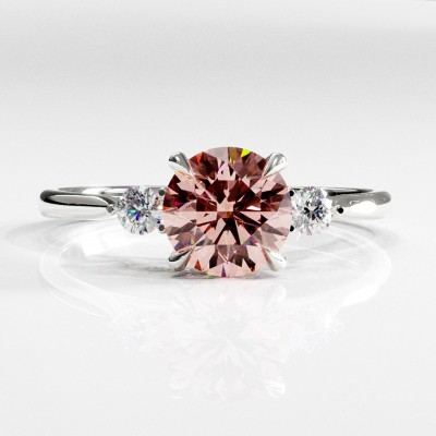 Round Cut Lab Grown Morganite Three Stone Engagement Ring