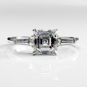 Asscher Cut Moissanite Three Stone Engagement Ring