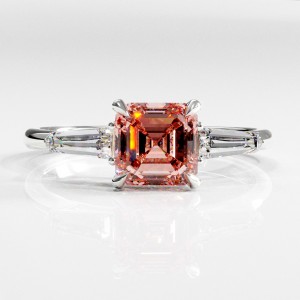 Asscher Cut Lab Grown Morganite Three Stone Engagement Ring