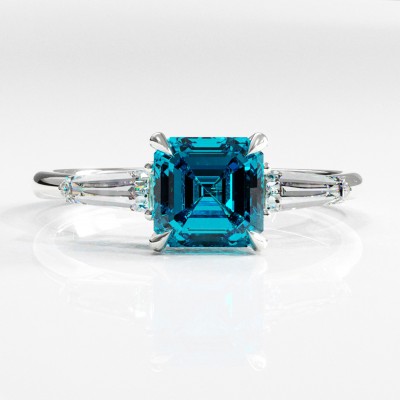 Asscher Cut Natural Topaz Three Stone Engagement Ring