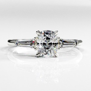 Elongated Cushion Cut Moissanite Three Stone Engagement Ring