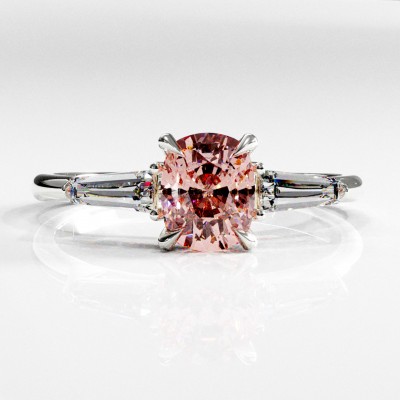 Elongated Cushion Cut Lab Grown Morganite Three Stone Engagement Ring