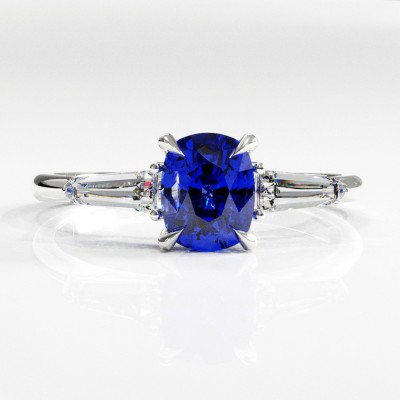 Elongated Cushion Cut Lab Grown Sapphire Three Stone Engagement Ring