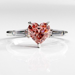 Heart Cut Lab Grown Morganite Three Stone Engagement Ring