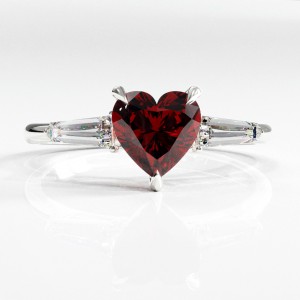 Heart Cut Lab Grown Ruby Three Stone Engagement Ring