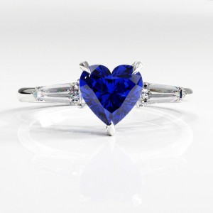 Heart Cut Lab Grown Sapphire Three Stone Engagement Ring