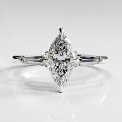 Marquise Cut Moissanite Three Stone Engagement Ring