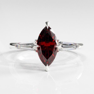 Marquise Cut Lab Grown Ruby Three Stone Engagement Ring