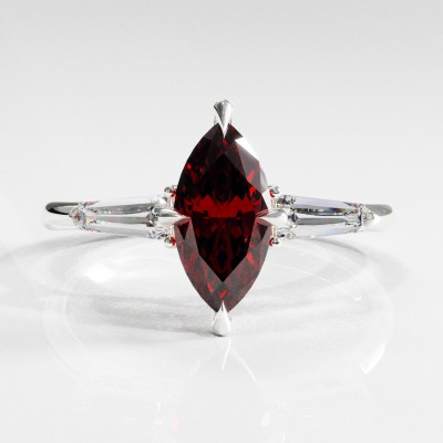 Marquise Cut Lab Grown Ruby Three Stone Engagement Ring