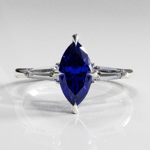 Marquise Cut Lab Grown Sapphire Three Stone Engagement Ring