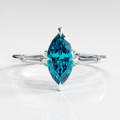 Marquise Cut Natural Topaz Three Stone Engagement Ring