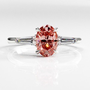 Oval Cut Lab Grown Morganite Three Stone Engagement Ring