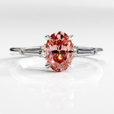 Oval Cut Lab Grown Morganite Three Stone Engagement Ring