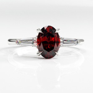 Oval Cut Lab Grown Ruby Three Stone Engagement Ring