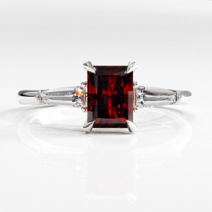 Radiant Cut Lab Grown Ruby Three Stone Engagement Ring