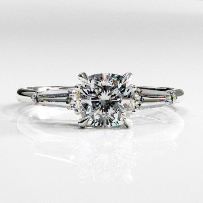 Cushion Cut Moissanite Three Stone Engagement Ring