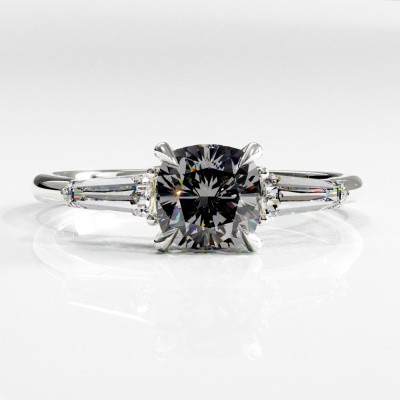 Cushion Cut Moissanite Three Stone Engagement Ring