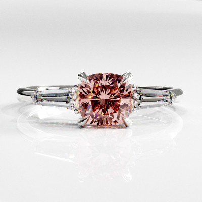 Cushion Cut Lab Grown Morganite Three Stone Engagement Ring