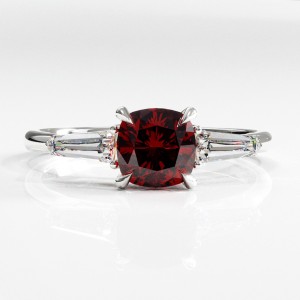 Cushion Cut Lab Grown Ruby Three Stone Engagement Ring