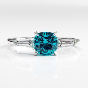 Cushion Cut Natural Topaz Three Stone Engagement Ring