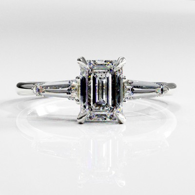 Emerald Cut Moissanite Three Stone Engagement Ring