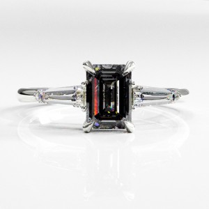 Emerald Cut Moissanite Three Stone Engagement Ring