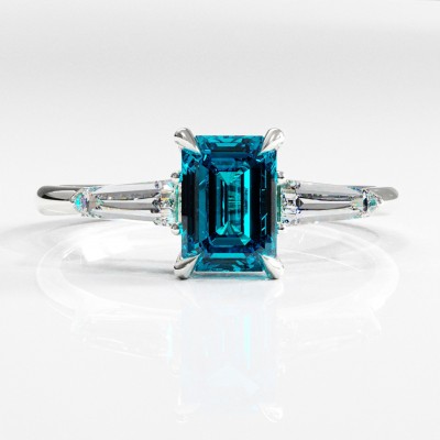 Emerald Cut Natural Topaz Three Stone Engagement Ring