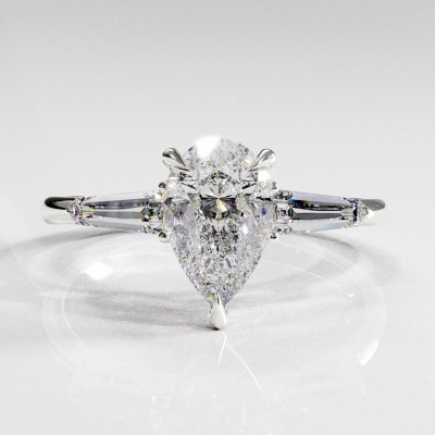 Pear Cut Moissanite Three Stone Engagement Ring