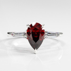 Pear Cut Lab Grown Ruby Three Stone Engagement Ring