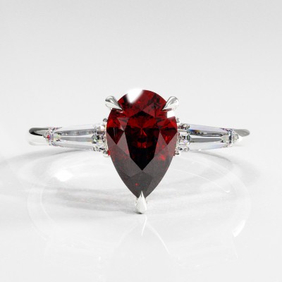 Pear Cut Lab Grown Ruby Three Stone Engagement Ring