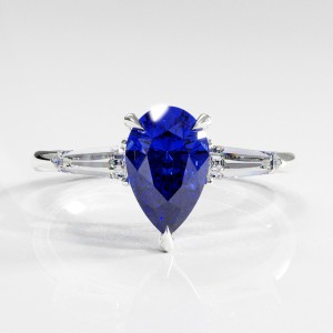 Pear Cut Lab Grown Sapphire Three Stone Engagement Ring