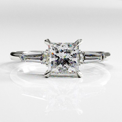 Princess Cut Moissanite Three Stone Engagement Ring