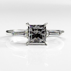 Princess Cut Moissanite Three Stone Engagement Ring