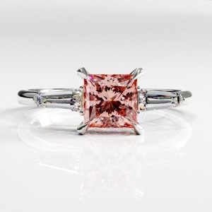 Princess Cut Lab Grown Morganite Three Stone Engagement Ring