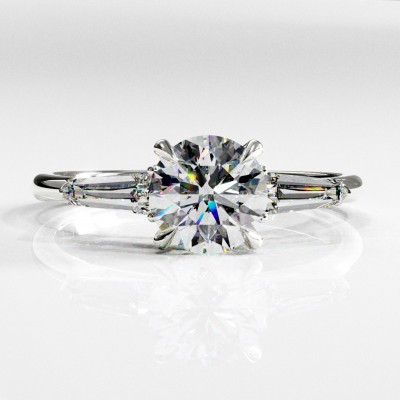 Round Cut Moissanite Three Stone Engagement Ring