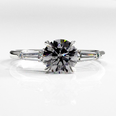 Round Cut Moissanite Three Stone Engagement Ring