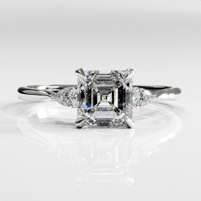 Asscher Cut Moissanite Three Stone Engagement Ring