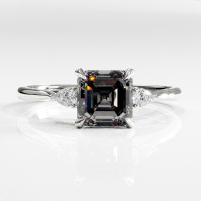 Asscher Cut Moissanite Three Stone Engagement Ring