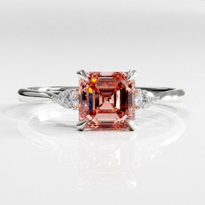 Asscher Cut Lab Grown Morganite Three Stone Engagement Ring