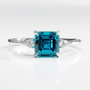 Asscher Cut Natural Topaz Three Stone Engagement Ring