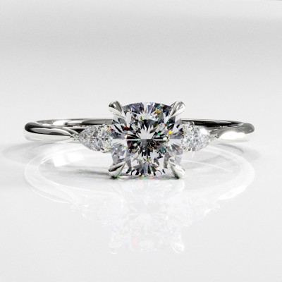 Cushion Cut Moissanite Three Stone Engagement Ring