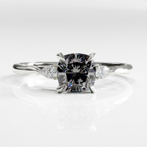 Cushion Cut Moissanite Three Stone Engagement Ring