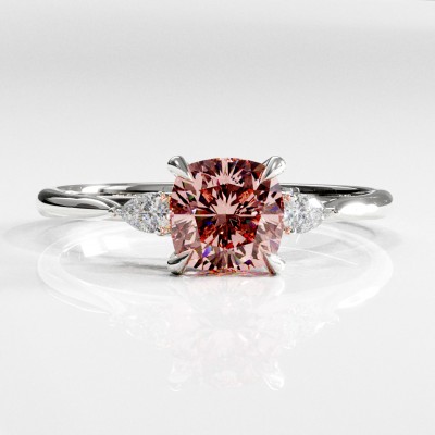 Cushion Cut Lab Grown Morganite Three Stone Engagement Ring