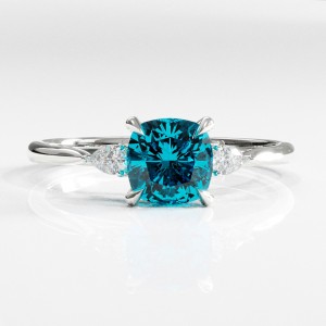 Cushion Cut Natural Topaz Three Stone Engagement Ring