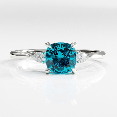 Cushion Cut Natural Topaz Three Stone Engagement Ring