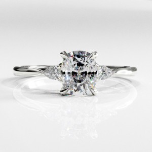 Elongated Cushion Cut Moissanite Three Stone Engagement Ring