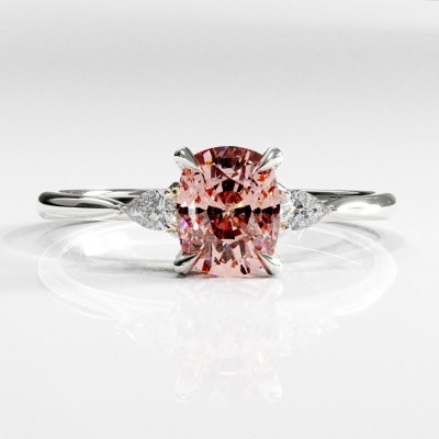 Elongated Cushion Cut Lab Grown Morganite Three Stone Engagement Ring