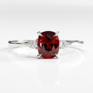 Elongated Cushion Cut Lab Grown Ruby Three Stone Engagement Ring