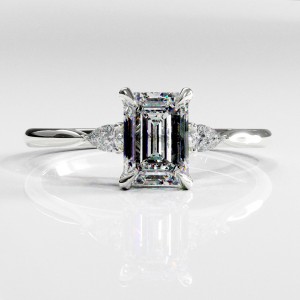 Emerald Cut Moissanite Three Stone Engagement Ring