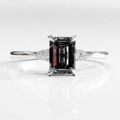 Emerald Cut Moissanite Three Stone Engagement Ring